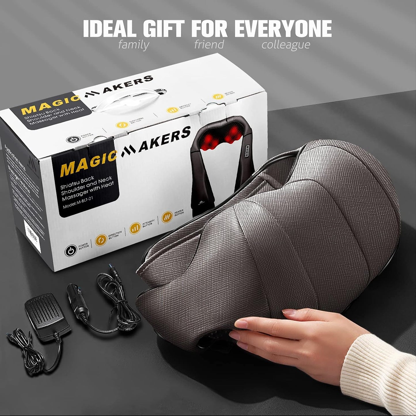 MagicMakers Fathers Day Dad Gifts, Shiatsu Neck Massager with Heat for Pain Relief Deep Tissue – Christmas Gift for Women, Men, Mom, Dad, Her, Him– Amazing Back & Shoulder Relief from Daughter or Son