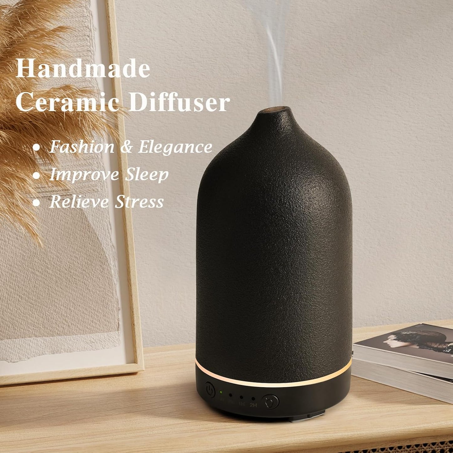 Diffuserlove Ceramic Essential Oil Diffuser 160ML Aromatherapy Diffuser for Home Bedroom Room Cool Mist Humidifier Stone Air Diffusers (Size:6.8" H x 3.6" W)