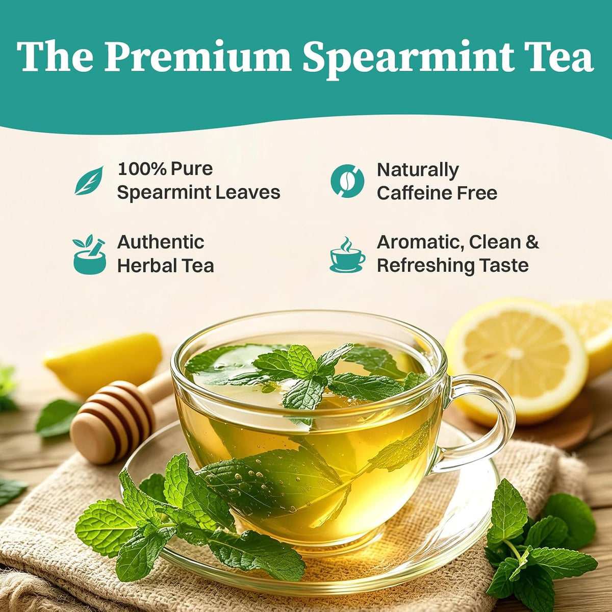 SKMTT Spearmint Tea Bags, Refreshing Mint Herbal Tea, Caffeine Free, 60 Ct