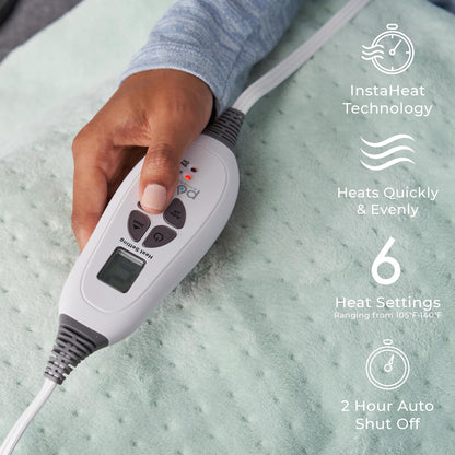 Pure Enrichment WeightedWarmth Extra-Wide Weighted Heating Pad for Cramps, Back, & Shoulder Joint Relief, 3.5 lbs, 6 Heat Settings, Microplush, Machine Washable, 2 Hr Auto Shut-Off, 20”x24” (Jade)