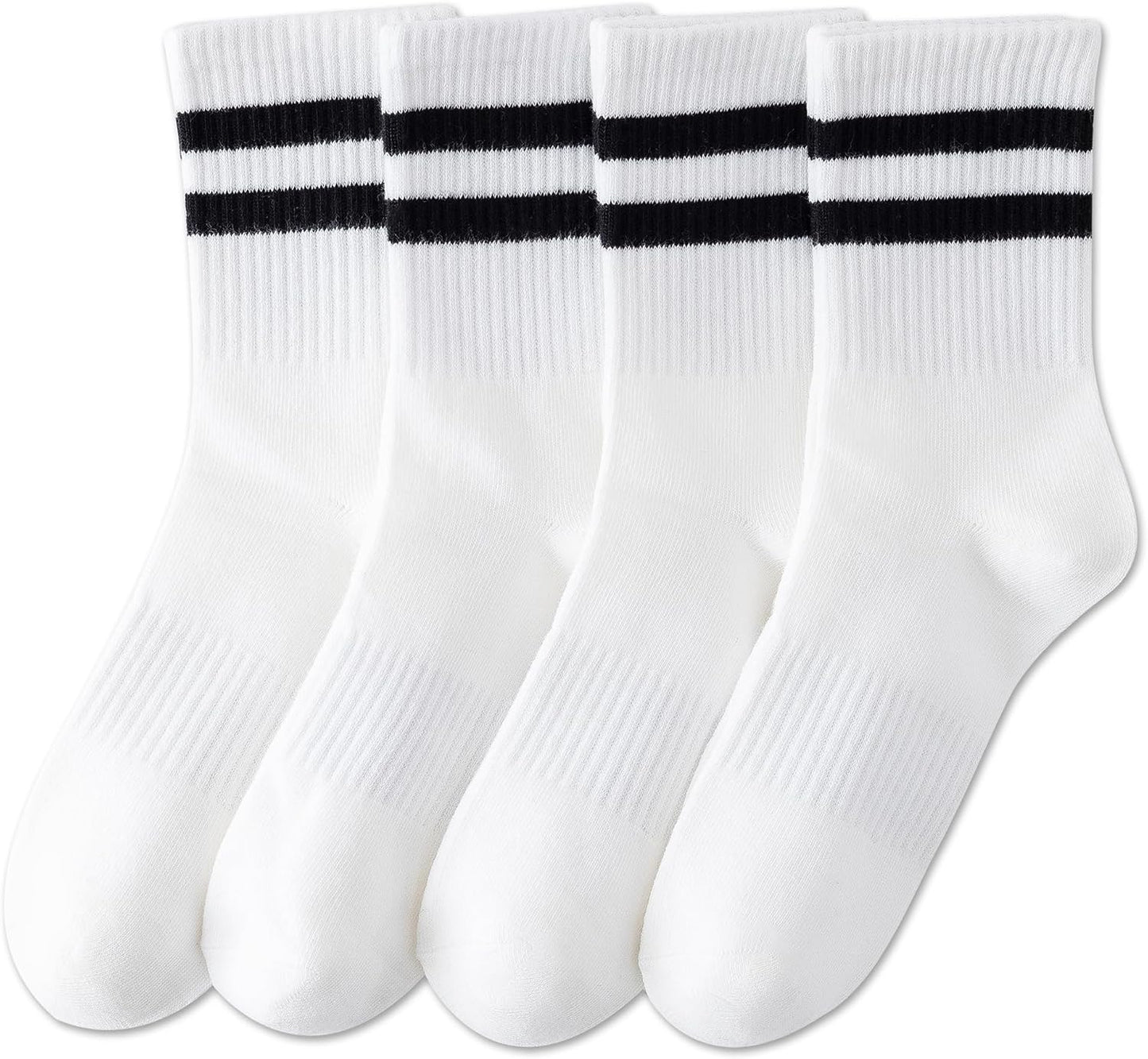 YUWELL Womens Striped Crew Socks, Cotton Cozy Casual Socks for Women 4 Pairs, Size 5-10