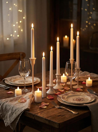 Treela 72 Pcs Flameless LED Taper Candles Battery Operated Candles Bulk 11 Inch Flickering Fake Candlesticks with Warm Light for Valentines Day Church Wedding Party Battery Not Included(Classic,Ivory)