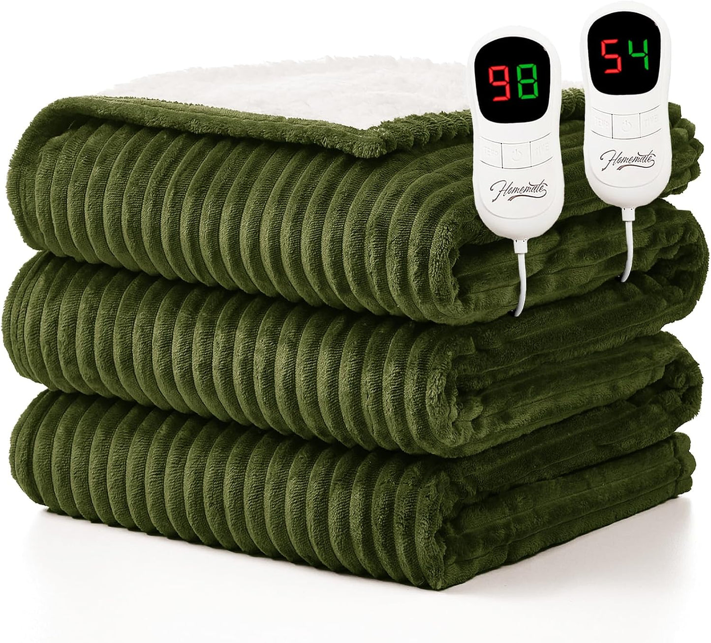 Homemate Heated Blanket Electric Throw - 50"x60" Heating Blanket Throw 1/2/4/6/8 Hours Auto-Off 10 Heat Levels Over-Heat Protection Soft Flannel Sherpa Heater ETL Certification