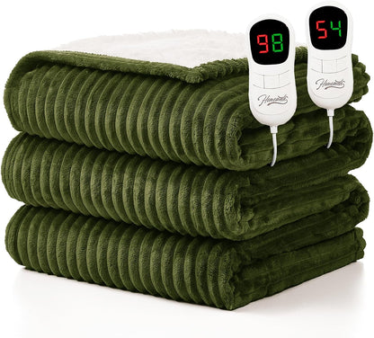 Homemate Heated Blanket Electric Throw - 50"x60" Heating Blanket Throw 1/2/4/6/8 Hours Auto-Off 10 Heat Levels Over-Heat Protection Soft Flannel Sherpa Heater ETL Certification