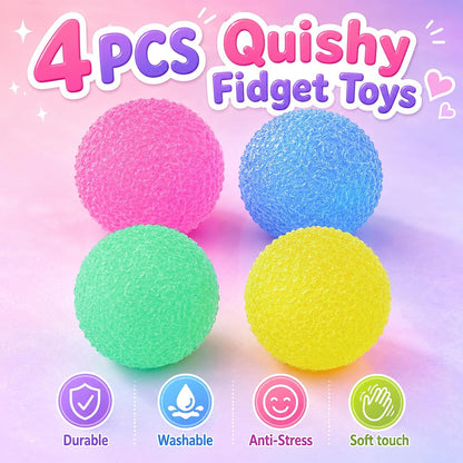 4PCS Textured Stress Balls, Squeeze Balls Fidget Balls for Anxiety Stress Relief, Squishies Fidget Toys for Teens and Adults, Sugar Balls for Classroom Prize Favors Easter Basket Stuffers