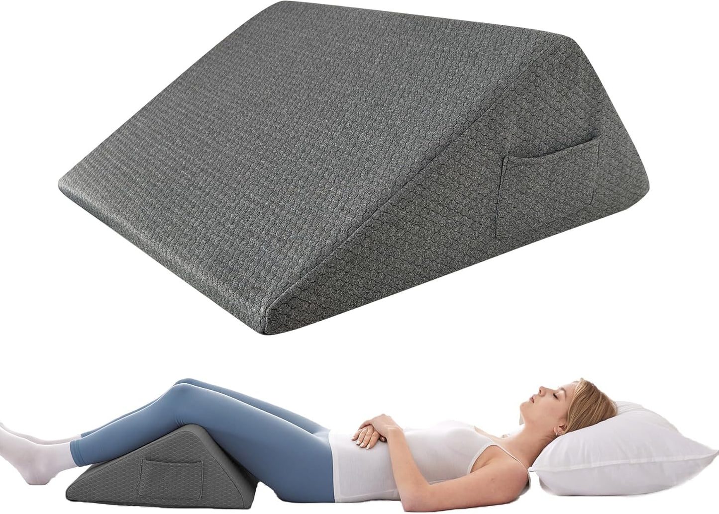 Bedluxe Knee Pillow for Back Sleeping, Leg Pillow Knee Wedge Pillow, Memory Foam Wedge Pillows for Legs Post Surgery, Triangle Pillow for Knee Support, Leg Elevation, Knees Hip Back Pain Relief, White