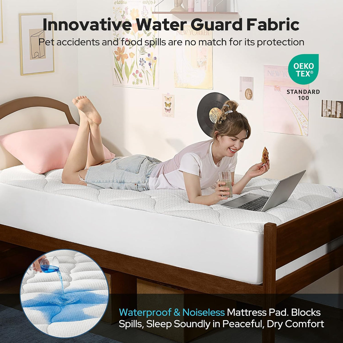 BEDLORE Waterproof Queen Mattress Pad, Breathable Mattress Protector with 6-18 Inch Deep Pocket, Quilted Fitted Mattress Topper Bed Cover, Noiseless & Machine Washable