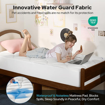 BEDLORE Waterproof Queen Mattress Pad, Breathable Mattress Protector with 6-18 Inch Deep Pocket, Quilted Fitted Mattress Topper Bed Cover, Noiseless & Machine Washable