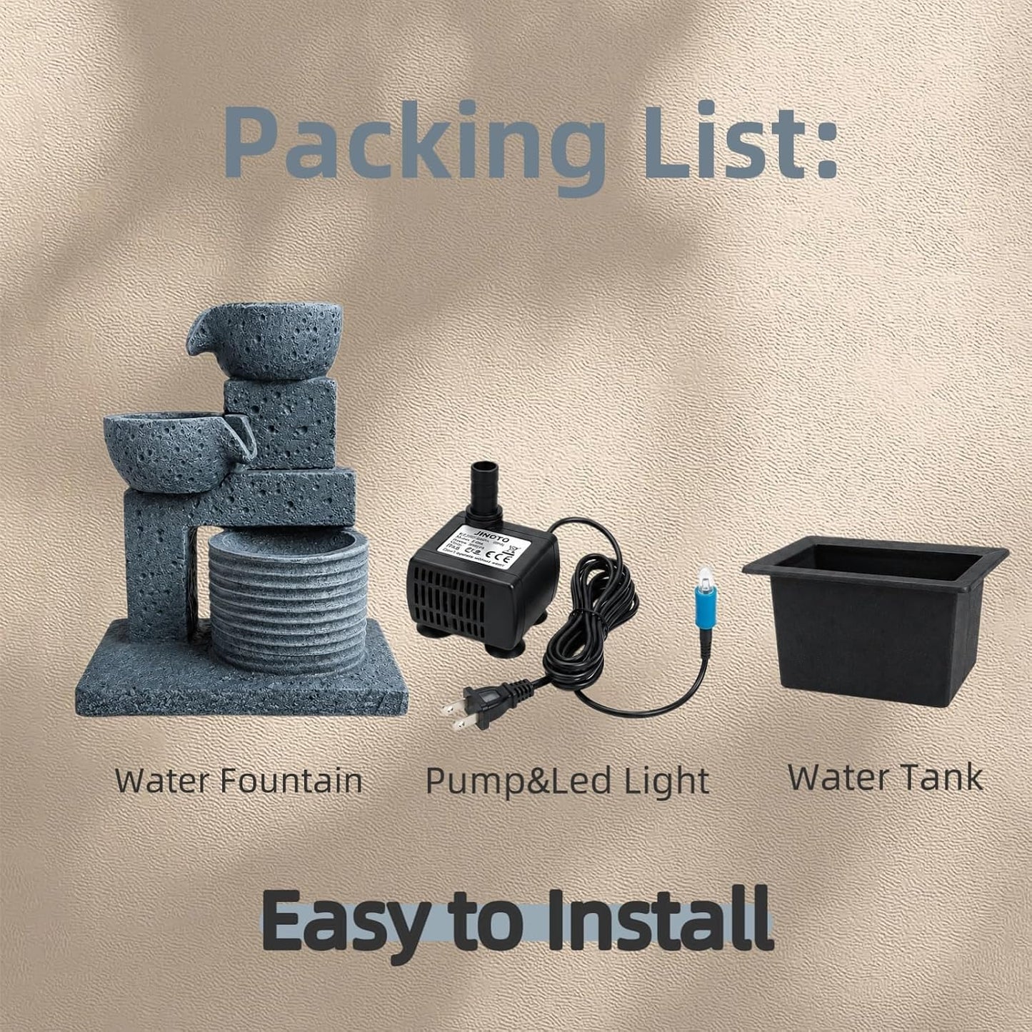Tabletop Water Fountains, 10.6" Indoor Waterfall with Relaxing Warm Lights & Quiet Pump, Small Soothing Sound Machine, Feng Shui Decor for Good Luck, Relaxation & Meditation