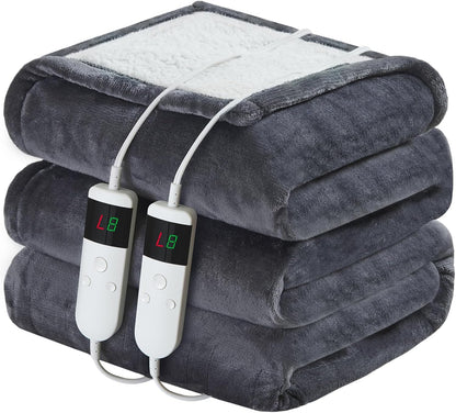 Electric Heated Blanket Throw Size 50''x60''-Control Heating Blanket, Soft & Warm Flannel 10-Level Temperature Control, 8 Hours Auto Off, Rapid Heating & Overheat Protection