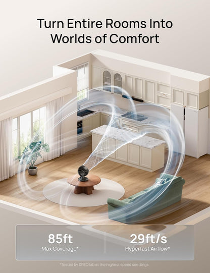 DREO Smart Fan for Bedroom, Powerful 85 ft Airflow, 12 Inches, Desk Fans in 20dB Quiet, 90°+90° oscillating fans, App/Voice Control, 9 Speeds & 8/12H Timer for Home Office Dorm