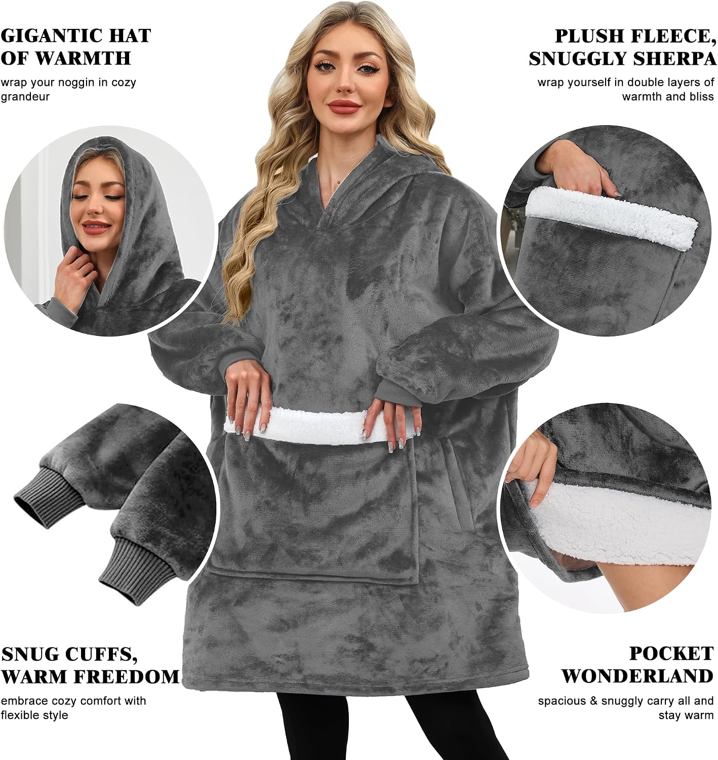 Wearable Blanket Hoodie Gifts for Women Men, Oversized Blanket Sweatshirt Cozy Fleece Blanket with Dog Giant Pocket