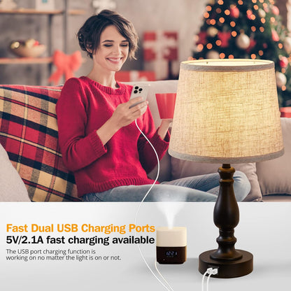 EJIAXIN Lamps for Bedrooms Set of 2, Brushed Nickel Bedside Lamps with USB C+A Ports,Dimmable Nightstand Lamps with Fabric Lampshade, Touch Table Lamp for Living Room Bedroom Office, Bulbs Included