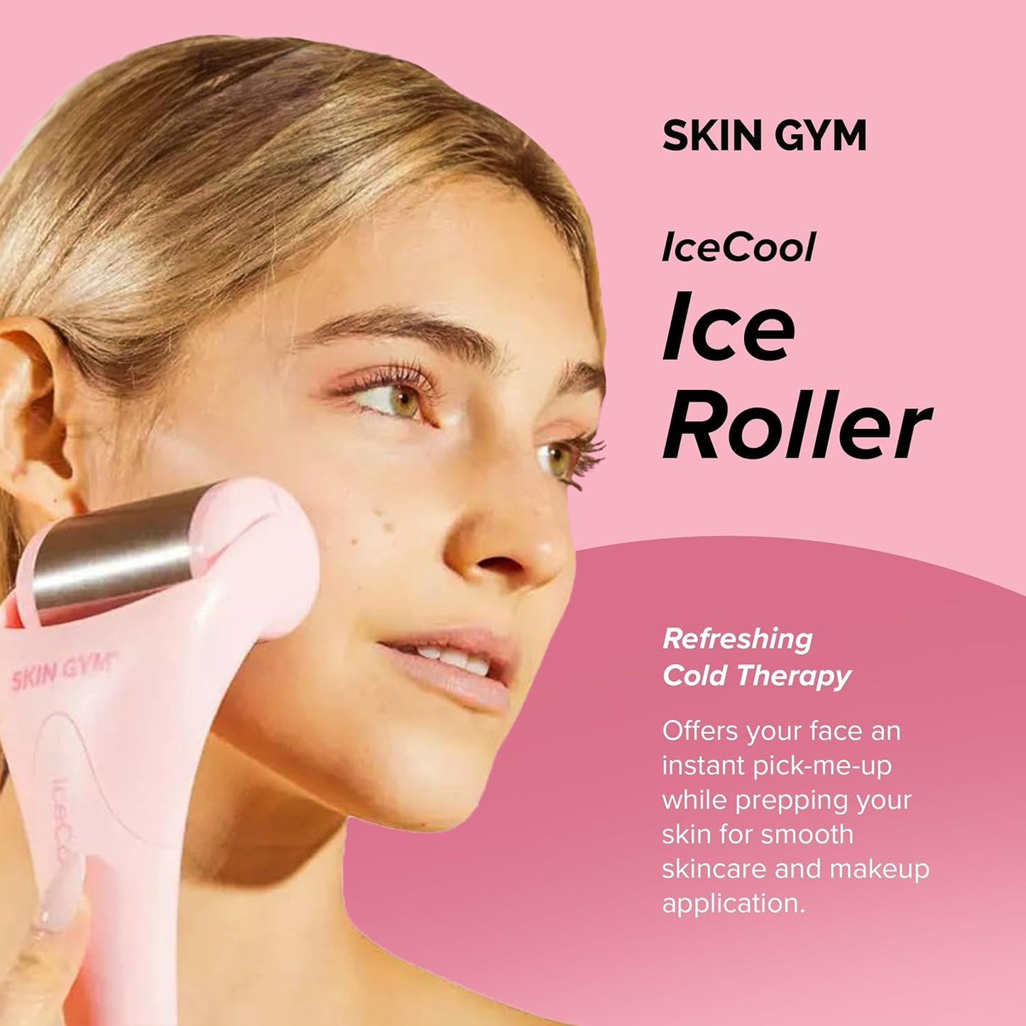 SKIN GYM IceCool Stainless Steel Ice Roller for Face | Cryo Facial Ice Roller for Puffiness & Redness Relief | Cold Face Roller to Tighten Pores & Soothe Skin