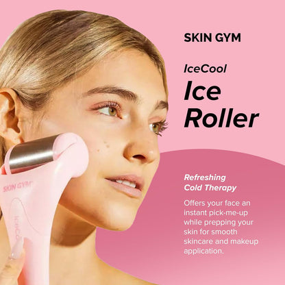 SKIN GYM IceCool Stainless Steel Ice Roller for Face | Cryo Facial Ice Roller for Puffiness & Redness Relief | Cold Face Roller to Tighten Pores & Soothe Skin