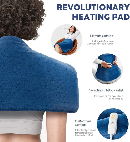 Heating Pad for Back Pain Relief, 33"x17" Electric Heating Pad for Shoulder, Neck, Cramp, Menstrual Pain, Christmas Gifts for Women Men Mom Dad - 6 Heat Settings and Auto-Off, Moist/Dry Heat pad, Gray