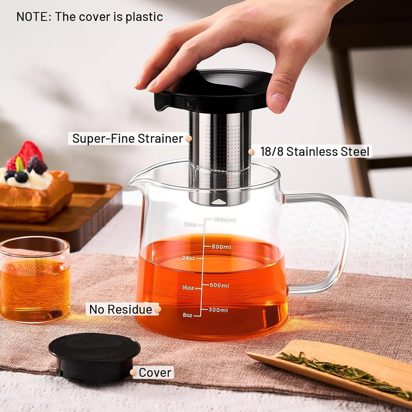 PARACITY Glass Teapot Stovetop 18.6 OZ, Borosilicate Clear Tea Kettle with Removable 18/8 Stainless Steel Infuser, Teapot Blooming and Loose Leaf Tea Maker Tea Brewer for Camping, Travel (550ML)