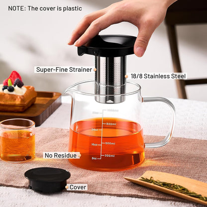 PARACITY Glass Teapot Stovetop 18.6 OZ, Borosilicate Clear Tea Kettle with Removable 18/8 Stainless Steel Infuser, Teapot Blooming and Loose Leaf Tea Maker Tea Brewer for Camping, Travel (550ML)