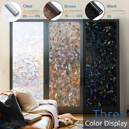 rabbitgoo Rainbow Window Privacy Film, Stained Glass Cling, 17.5" x 78.7"