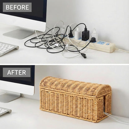 PP Rattan Cable Management Box to Hide Cords and Power Strip