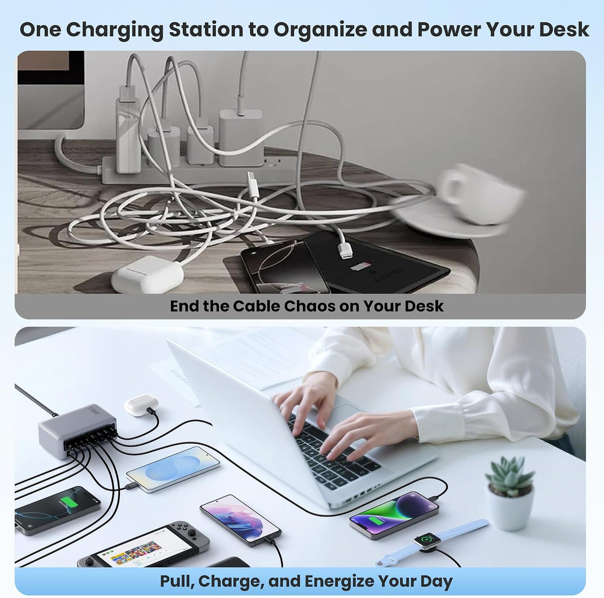 USB C Charger 200W USB C Charger Block,Upgraded GaN III 8-Port Fast Charging Station Hub,PD 65W Laptop Charging Adapter Compatible with MacBook Pro/Air,DELL,Steam Deck,iPhone 16/15/14,Galaxy S23/22