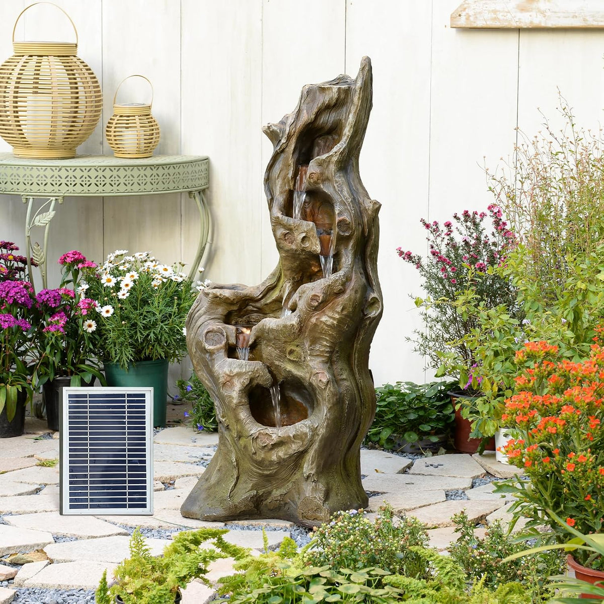 Sunlinua Water Fountain Outdoor, 5-Tier Cascading Realistic Tree Waterfall