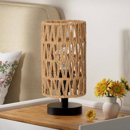Fenmzee Small Table Lamp for Bedroom - Inline Control, Bedside Lamp with 3000K A15 LED Blub, Easy Assembly (Cream Shade - Wood Base, 9" Inline Control)