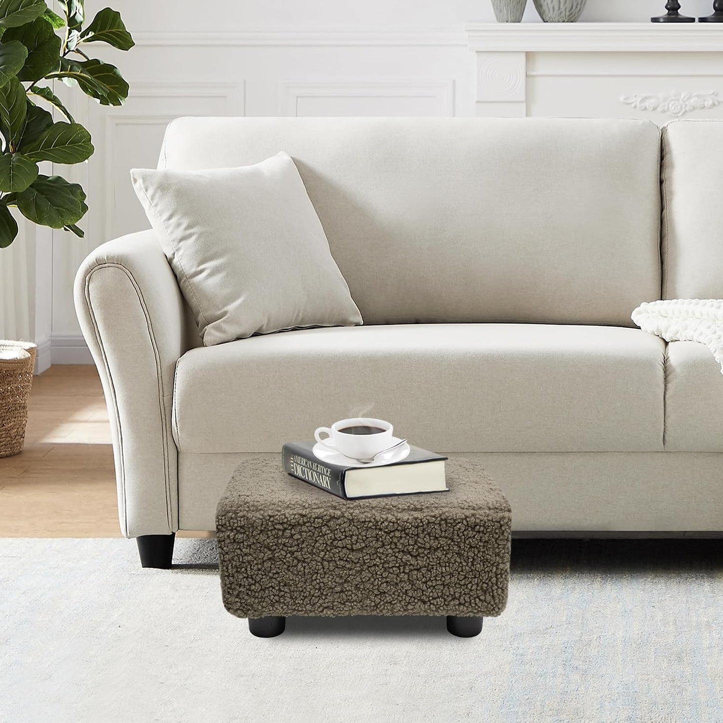 CAROLMADE Small Foot Stool Ottoman Footstool with Legs Under Desk Footrest for Living Room Bedroom and Office,Linen-Grey