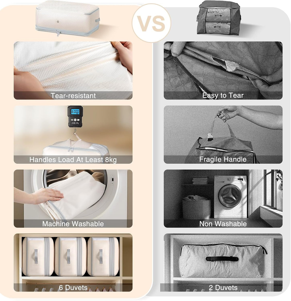 Comforter Storage Bag - 130L Large Capacity Blanket Storage Bags 4-Layer Ultra Space Saving Self Compression Organizer, Washable Compression Bags for Storage Comforter Blanket, Beige