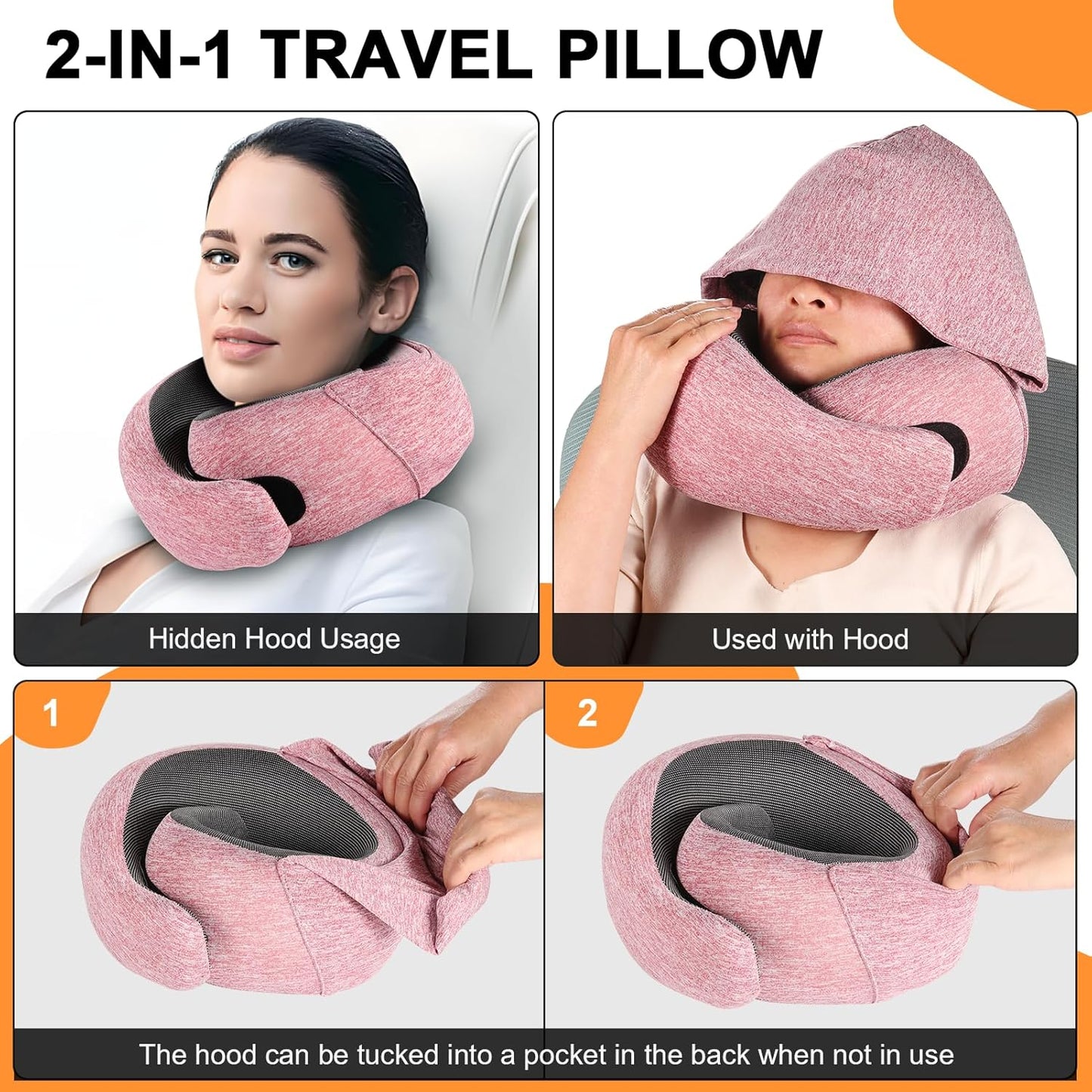 Travel Pillow - Hooded Neck Pillow Airplane Memory Foam Filling for Plane, Office, Cars Sleeping, Road Trip, Long Flights, Airplane Travel Essentials, Includes Eye Mask & Earplugs (Green)