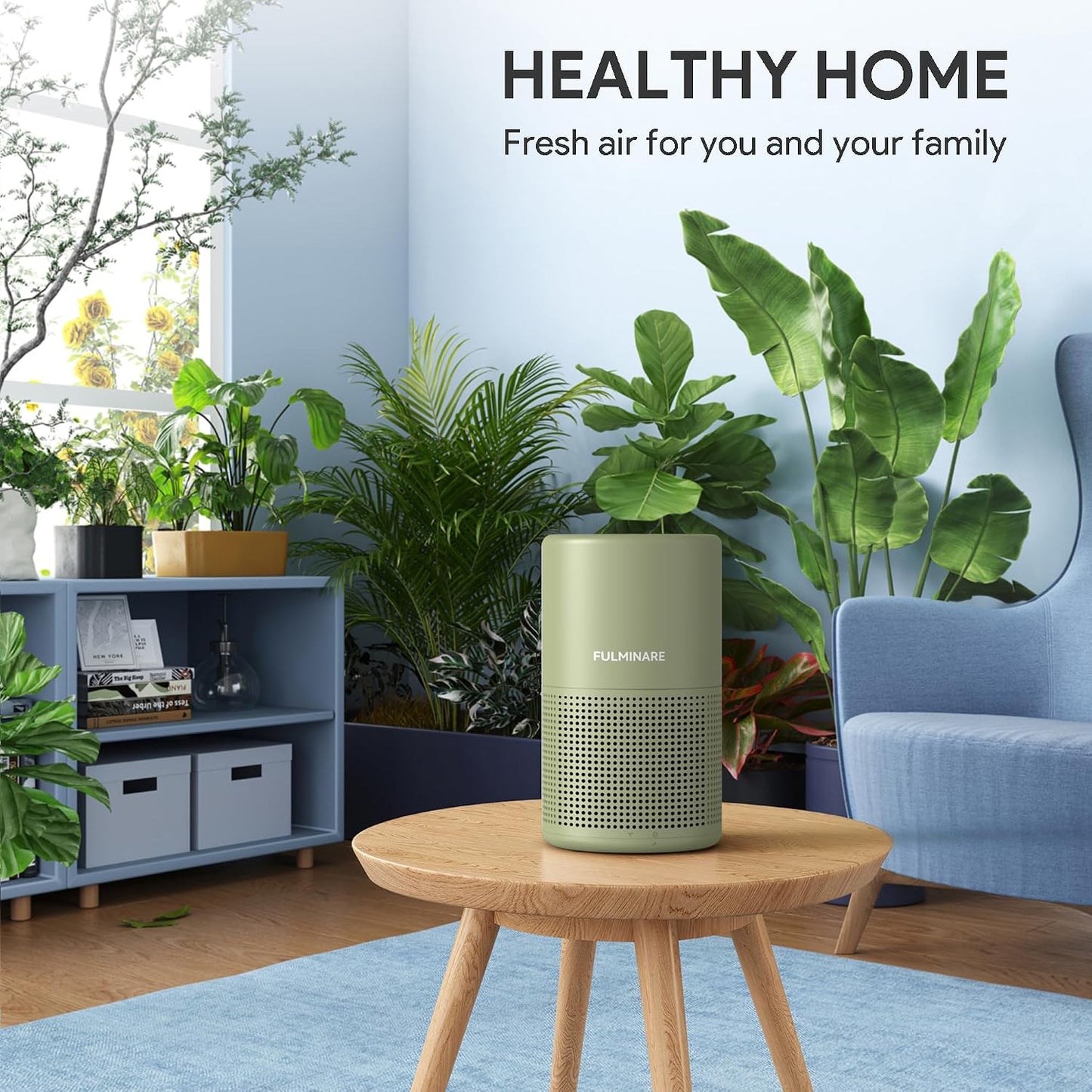 FULMINARE Air Purifiers for Home Bedroom H13 HEPA Air Purifier, 3 Speeds, Timer, 24dB, Small Mini Air Purifier with Night Light, Sage Green