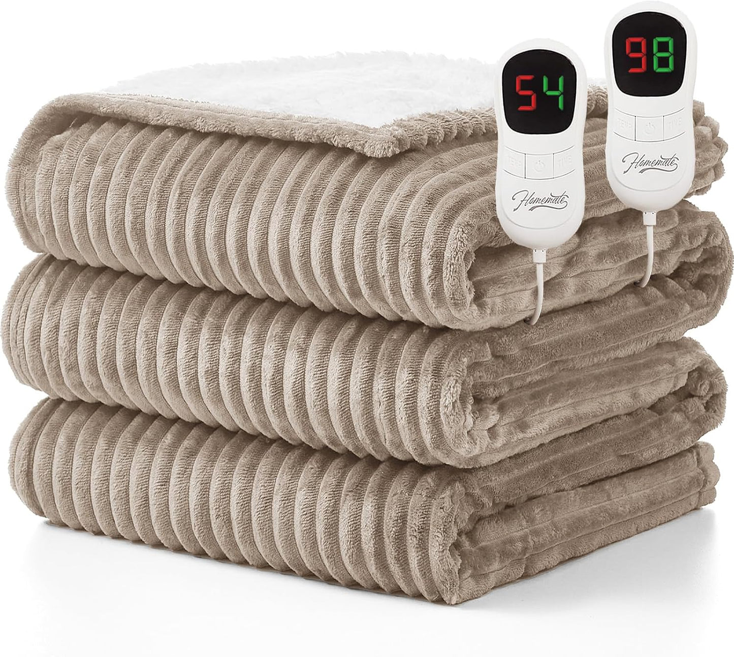 Homemate Heated Blanket Electric Throw - 50"x60" Heating Blanket Throw 1/2/4/6/8 Hours Auto-Off 10 Heat Levels Over-Heat Protection Soft Flannel Sherpa Heater ETL Certification