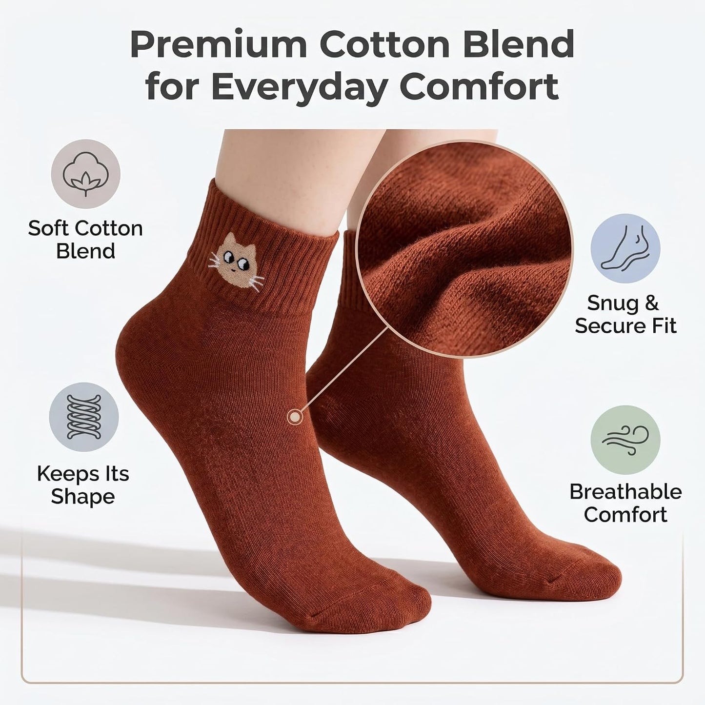 Eurzom 10 Pairs Socks Womens Crew Elastic Ankle Length Cotton Socks Aesthetic Cute Lightweight Low Cut Gifts for Women - Colors B