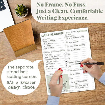 JJPRO Reusable Desktop Daily Planner with Stand,Reusable Time Schedule Board,11"x8.5" Hourly Schedule Dry Erase Board with Time Slots,Desk Hourly Dry Erase Board w/Engineered Wood Stand-Sage Green
