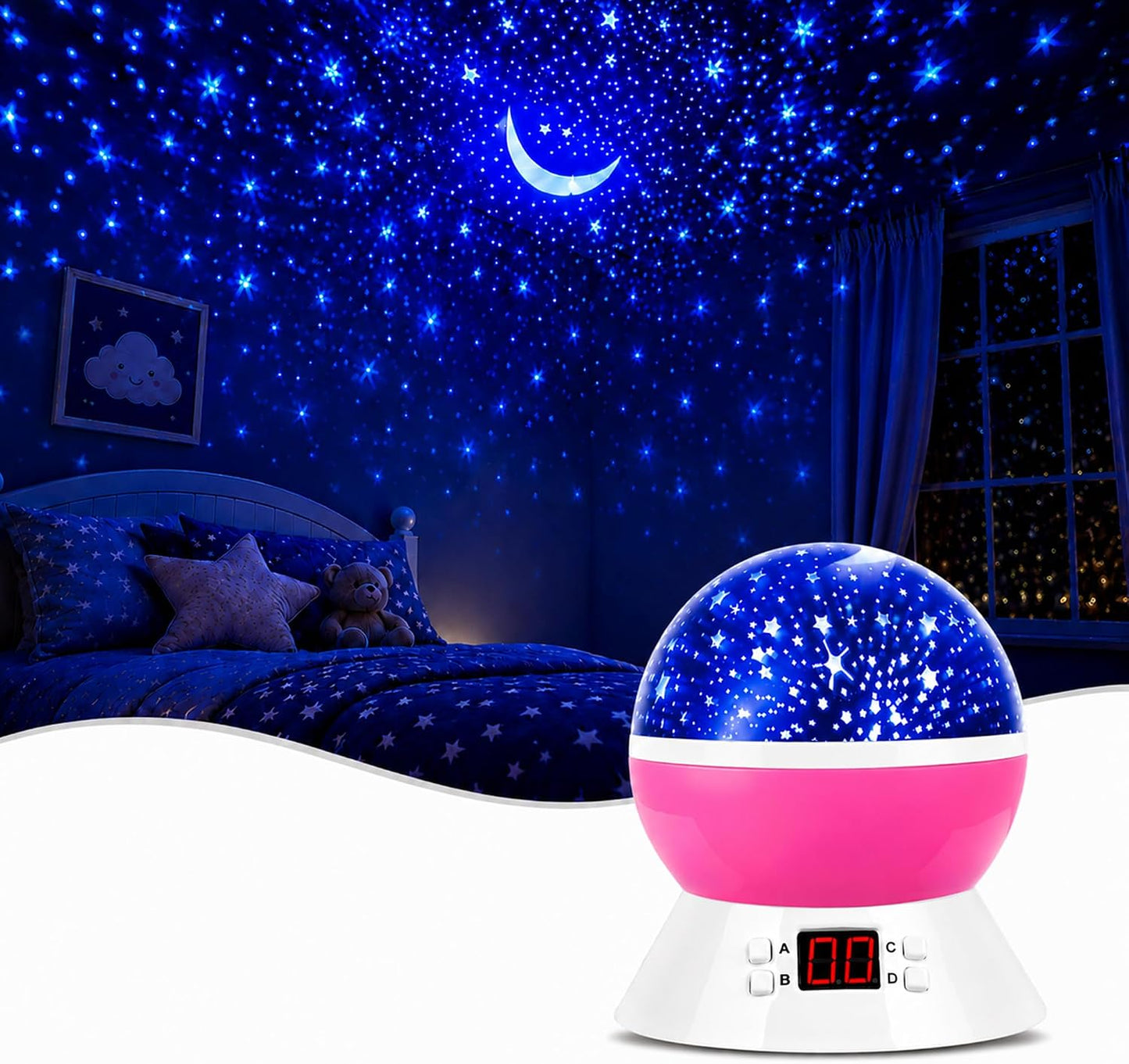 Kids Star Projector Night Light, Star Night Light Projector for Kids, Ceiling Stars Projection Lamp with Timer, 360° Rotating Night Light for Bedroom, Birthday Gift for 3 4 5 Year Old Girls Boys Black