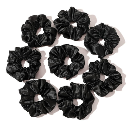 16 Pcs Scrunchies for Women - Black Satin Silk Scrunchies for Girls Hair Ties Elastics Bands Ponytail Holder Hair Accessories