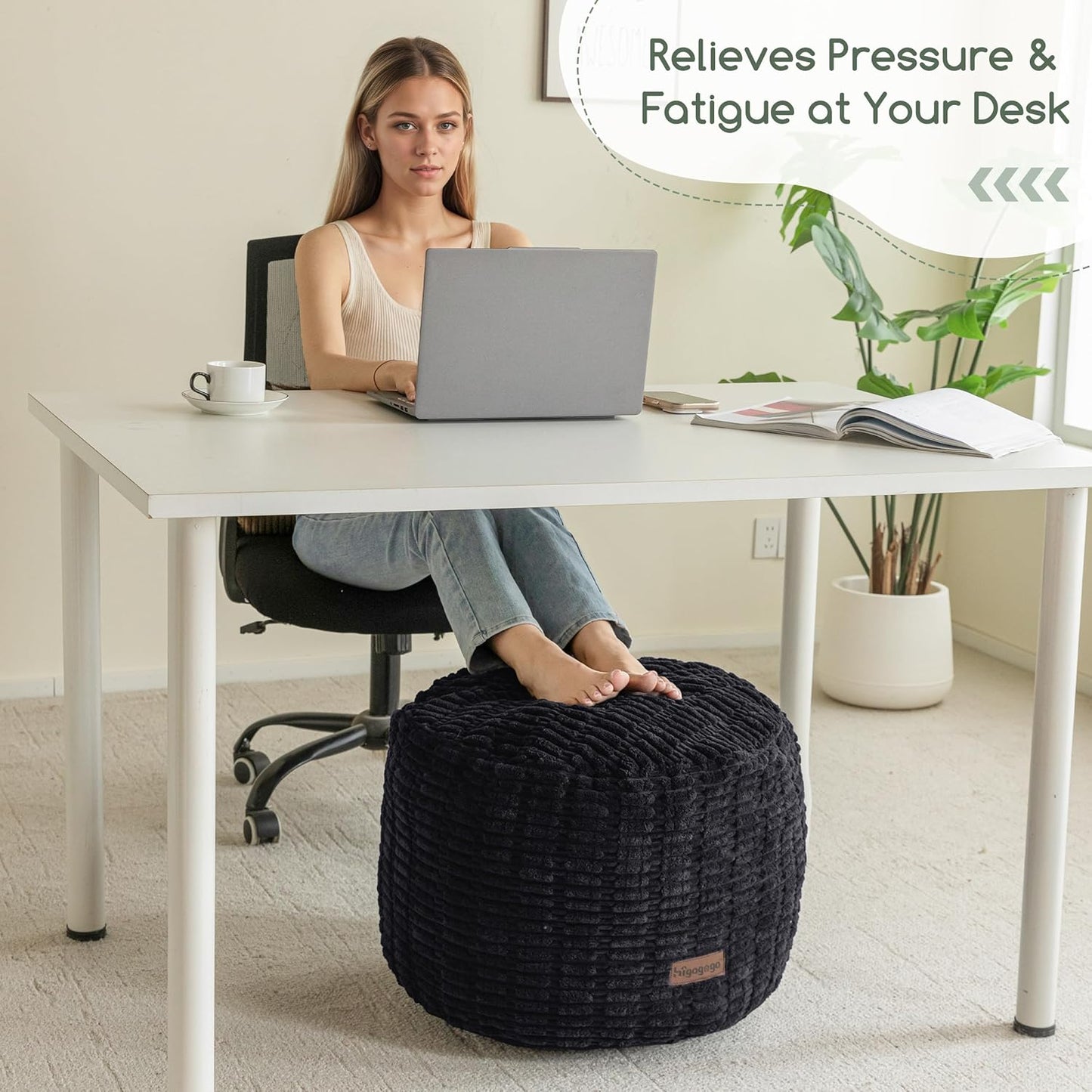 HIGOGOGO Pouf Ottoman Stuffed Round Modern Foam Filled Foot Rest Poufs for Living Room Chair Decorative 20 X 15 Inches Boho Relax Stool for Wedding Christmas Party, Beige