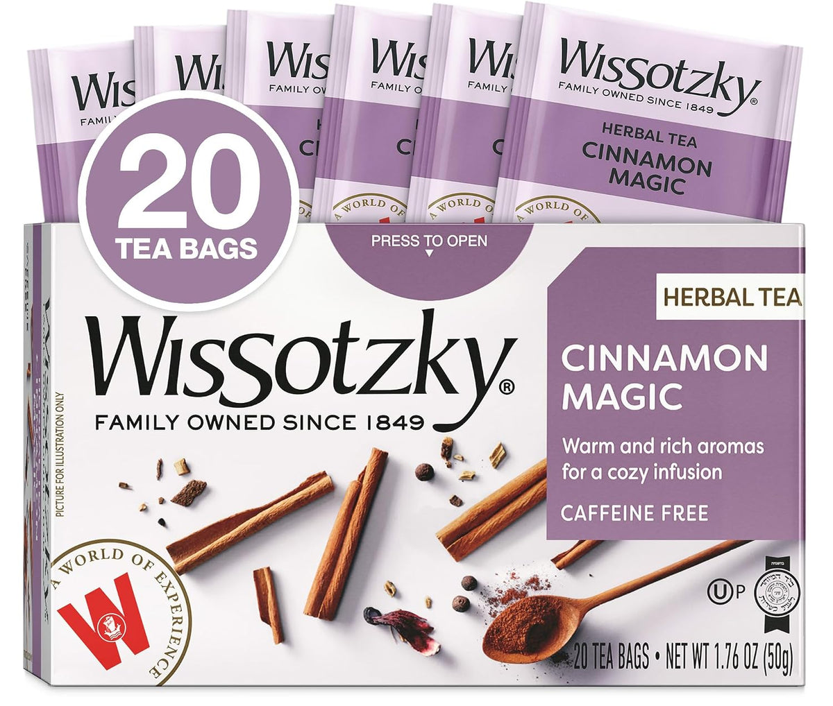 Wissotzky Cinnamon Magic Herbal Tea, 20 Teabags | Caffeine Free, Warm Cozy Tea Blend