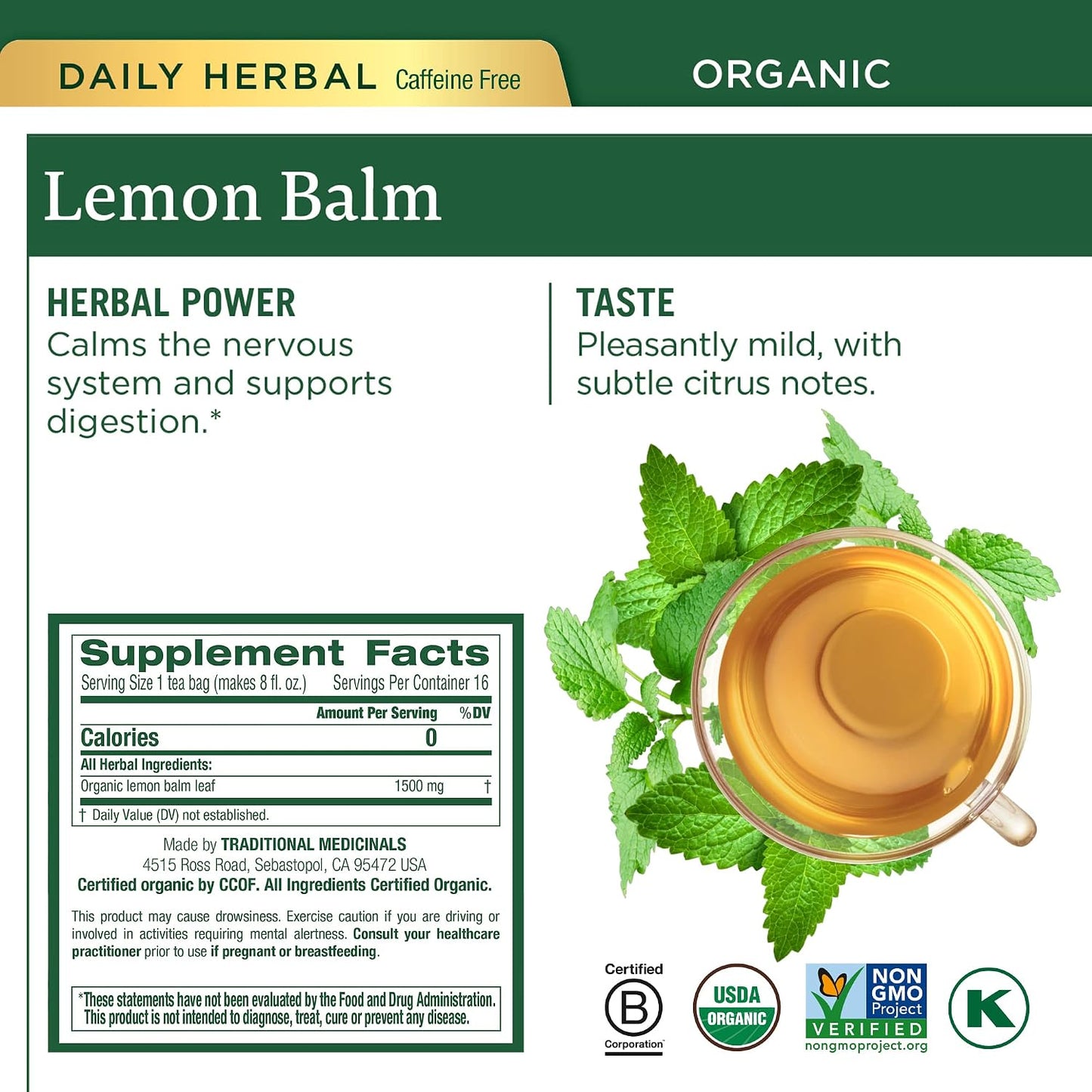 Traditional Medicinals Organic, Nighty Night Extra, Valerian Root & Lemon Balm - Herbal Sleep Aid Tea - Kosher, Non-GMO, Caffeine-Free, Compostable - 96 Tea Bags (6 Packs of 16)