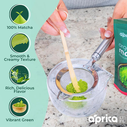 AprikaLife Matcha Latte Powder, Premium Barista Crafted Mix with Natural Vanilla Flavor - Authentically Japanese - 1st Harvest Ceremonial Grade, Sweet Matcha Powder Used by Coffee Shops 6.8 oz / 180g