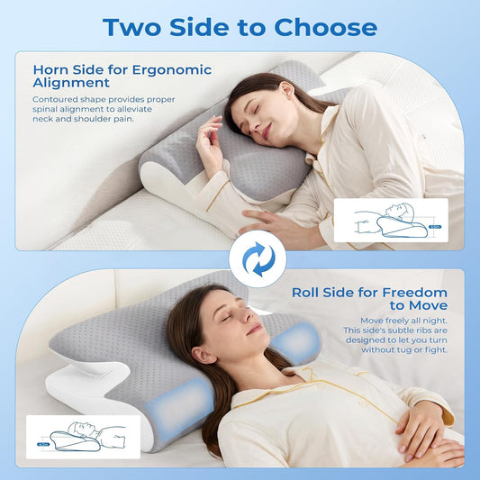 BDEUS Ergonomic Cervical Pillow for Side Sleepers, 2-in-1 Contour Orthopedic Memory Foam Pillow for Neck Shoulder Pain Relief, Sleep Apnea, Anti Snore, Pillow with Arm Rest, Head Cradle, Grey