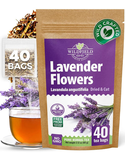 40 Bags Lavender Herb Lavender Buds Herbal Tea (Lavandula Angustifolia) - 40 Count 1.5g Bags Flowers Dried Tea Flores De Lavanda