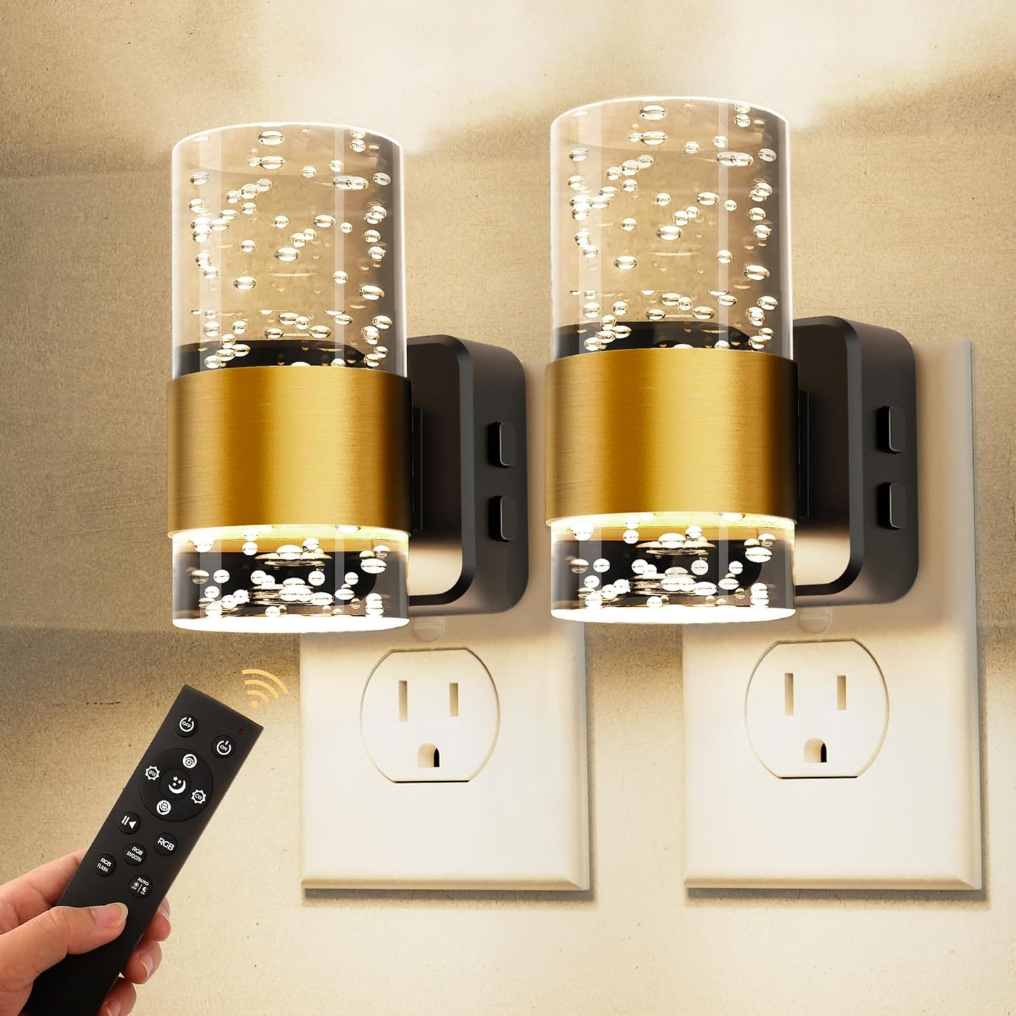 L LOHAS LED Night Lights Plug into wall, Amber Night Light with Adjustable Brightness, Plug in NightLight with Auto Light Sensor, Wall Sconce-Style Design Night Light for Bathroom,Hallway, 2 Pack