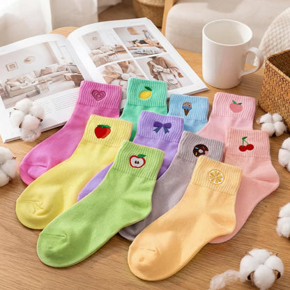 Eurzom 10 Pairs Socks Womens Crew Elastic Ankle Length Cotton Socks Aesthetic Cute Lightweight Low Cut Gifts for Women - Colors B