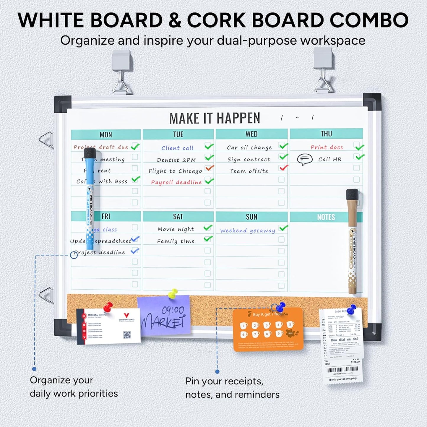 Marsrock Weekly Dry Erase Board, 17"x13", Double Sided, Colorful