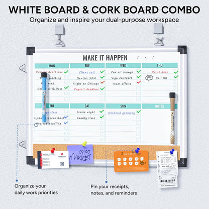 Marsrock Weekly Dry Erase Board, 17"x13", Double Sided, Colorful