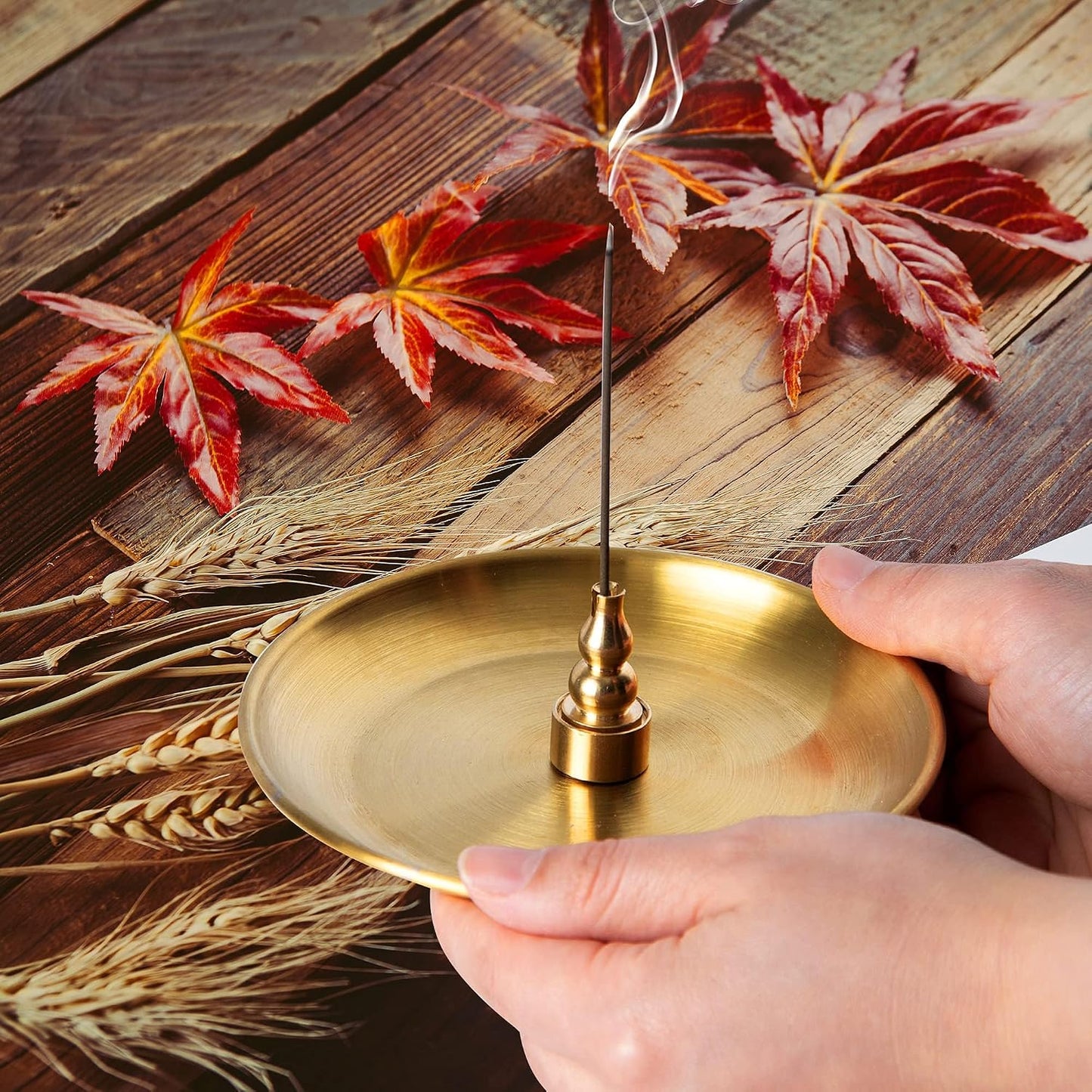3 in 1 Brass Gourd Incense Burner Sticks Cones Coils Ash Catcher Home Decor | OSOPOLA 3 In 1 Brass Gourd Burner 5.5" Sticks Cones Coils Ash Catcher Meditation Home ZX11S
