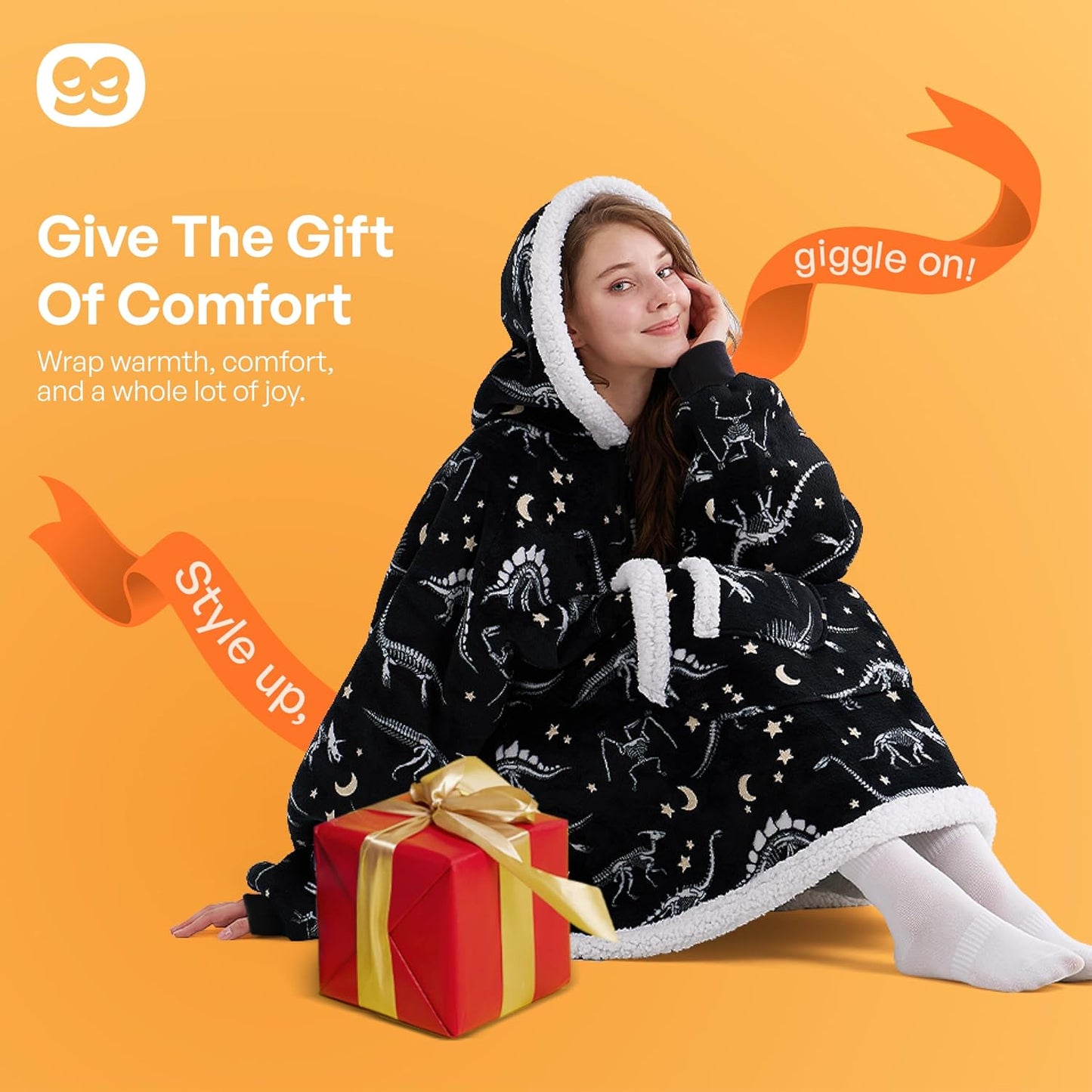 Giggling Getup Wearable Blanket Hoodie for Adults Gifts for Teen Girls Sister Women Sherpa Fleece Printed Hooded Blanket Sweatshirt Warm Cozy with Pocket & Sleeves Beige Cat