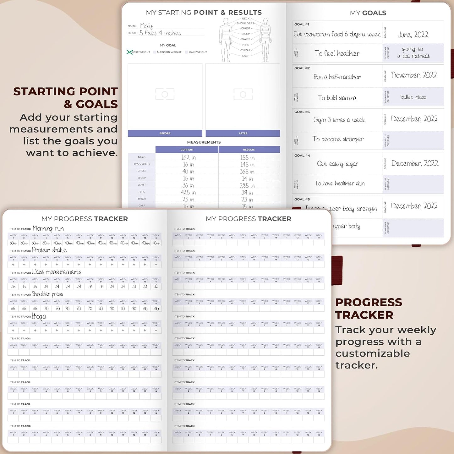 Clever Fox Fitness & Food Journal – Nutrition & Workout Planner for Women & Men – Diet & Gym Exercise Log Book with Calendars, Diet & Training Trackers - Undated, A5 Size, Hardcover (Forest Green)