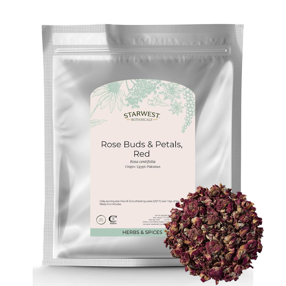 Starwest Botanicals Dried Red Rose Buds & Petals - Bulk 1 lb Bag